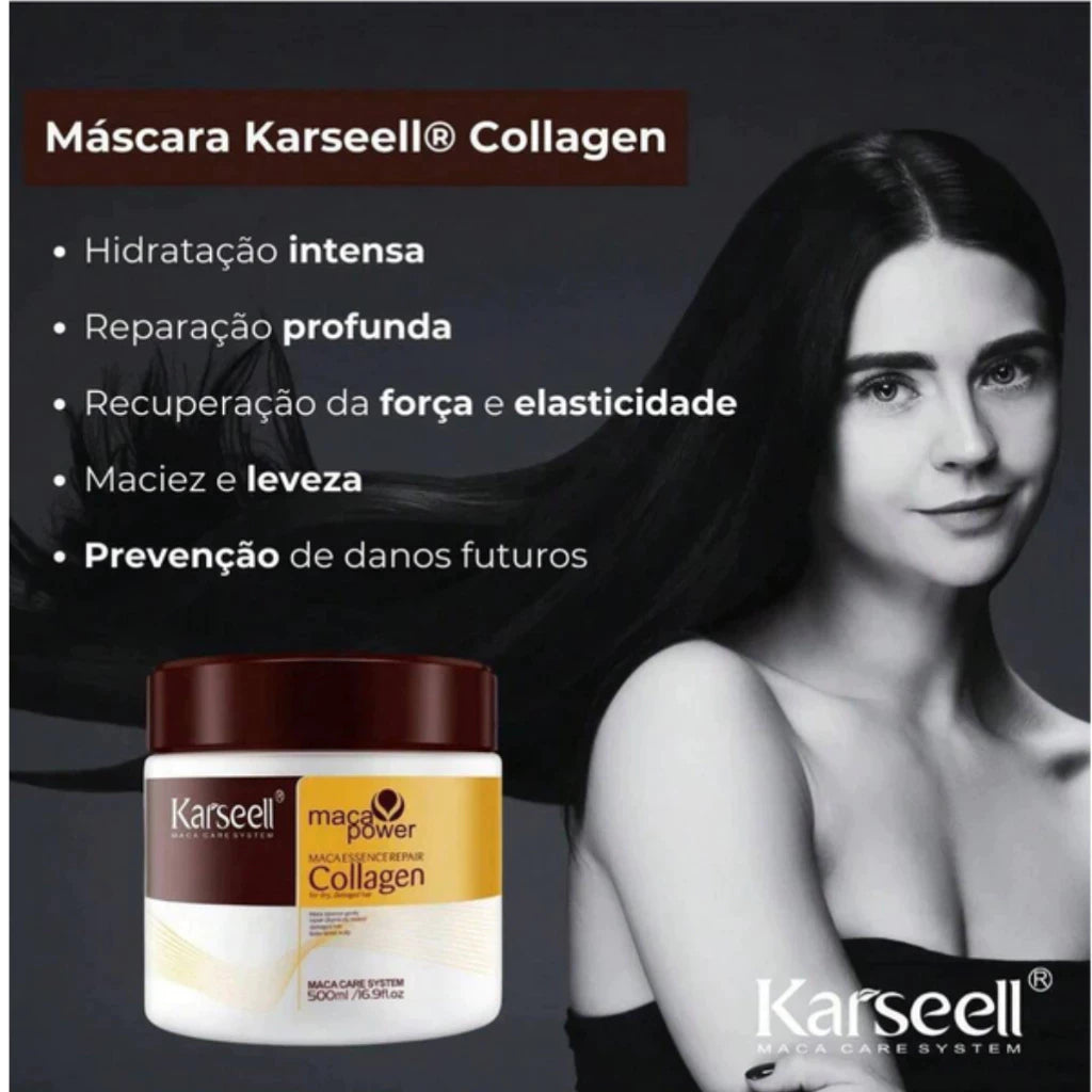 Kit Karseell Profissional: Shampoo + Condicionador 1L, Máscara Hidratante 500g e Óleo Reparador 60ml