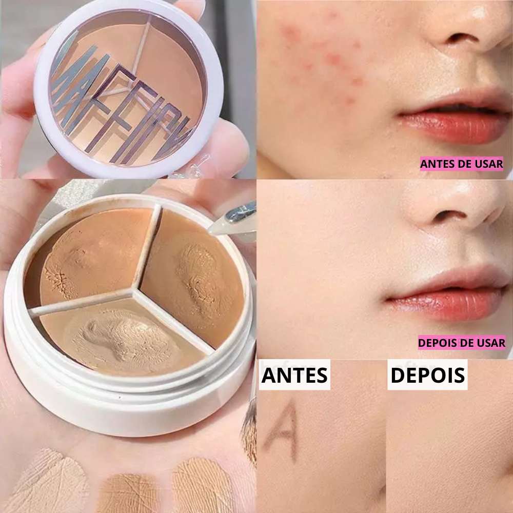 Corretivo de Três Cores — Pele Suave, Contorno Natural e Maquiagem de Longa Duração