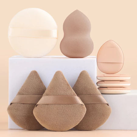 Conjunto De Ferramentas De Esponja De Maquiagem De 9 Peças-3 Puffs De Pó Em Formato De Leque , Molhados E Secos , Fáceis