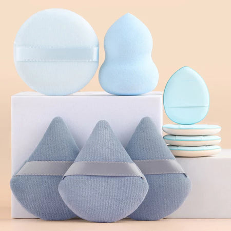 Conjunto De Ferramentas De Esponja De Maquiagem De 9 Peças-3 Puffs De Pó Em Formato De Leque , Molhados E Secos , Fáceis