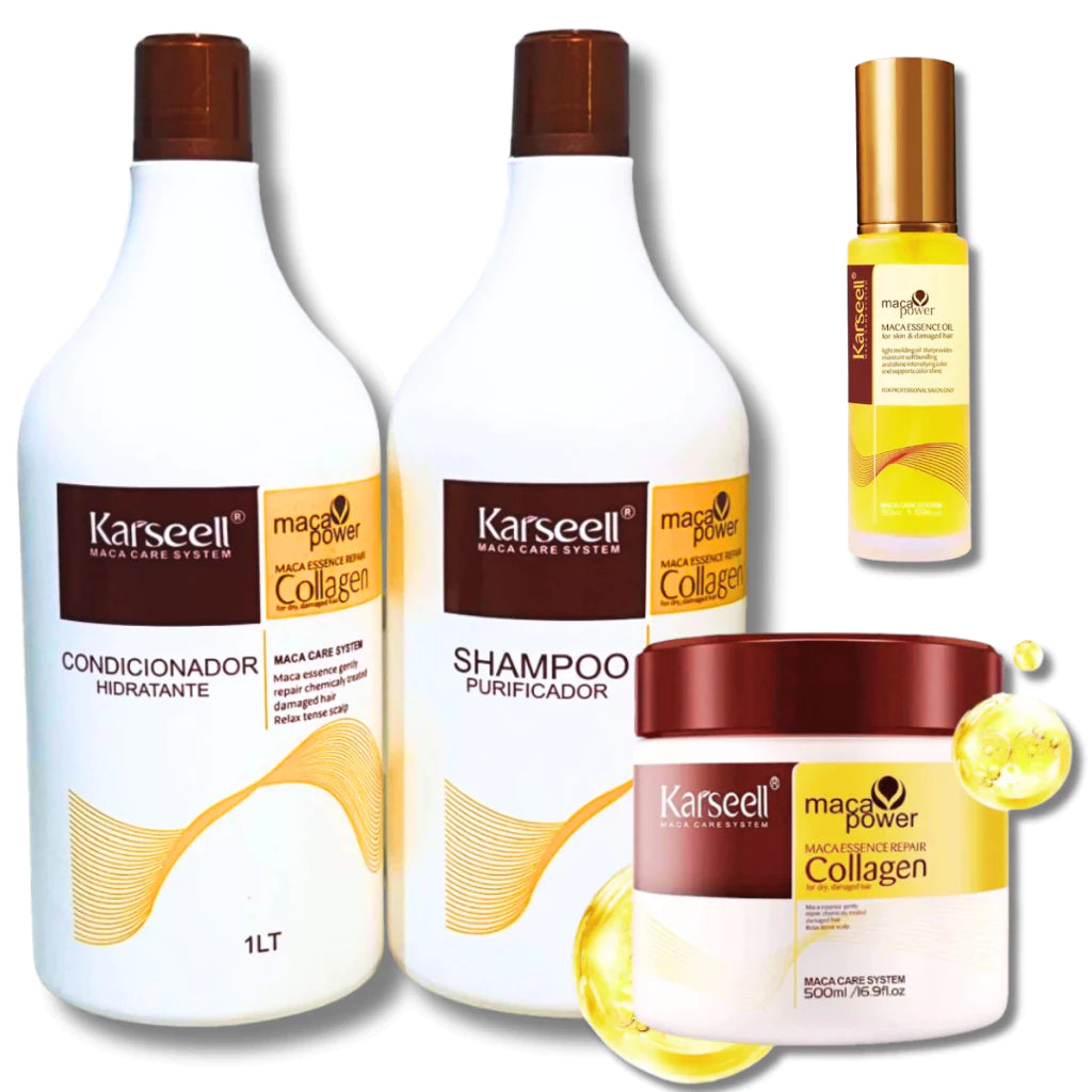 Kit Karseell Profissional: Shampoo + Condicionador 1L, Máscara Hidratante 500g e Óleo Reparador 60ml