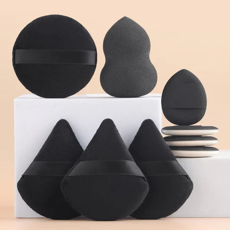 Conjunto De Ferramentas De Esponja De Maquiagem De 9 Peças-3 Puffs De Pó Em Formato De Leque , Molhados E Secos , Fáceis