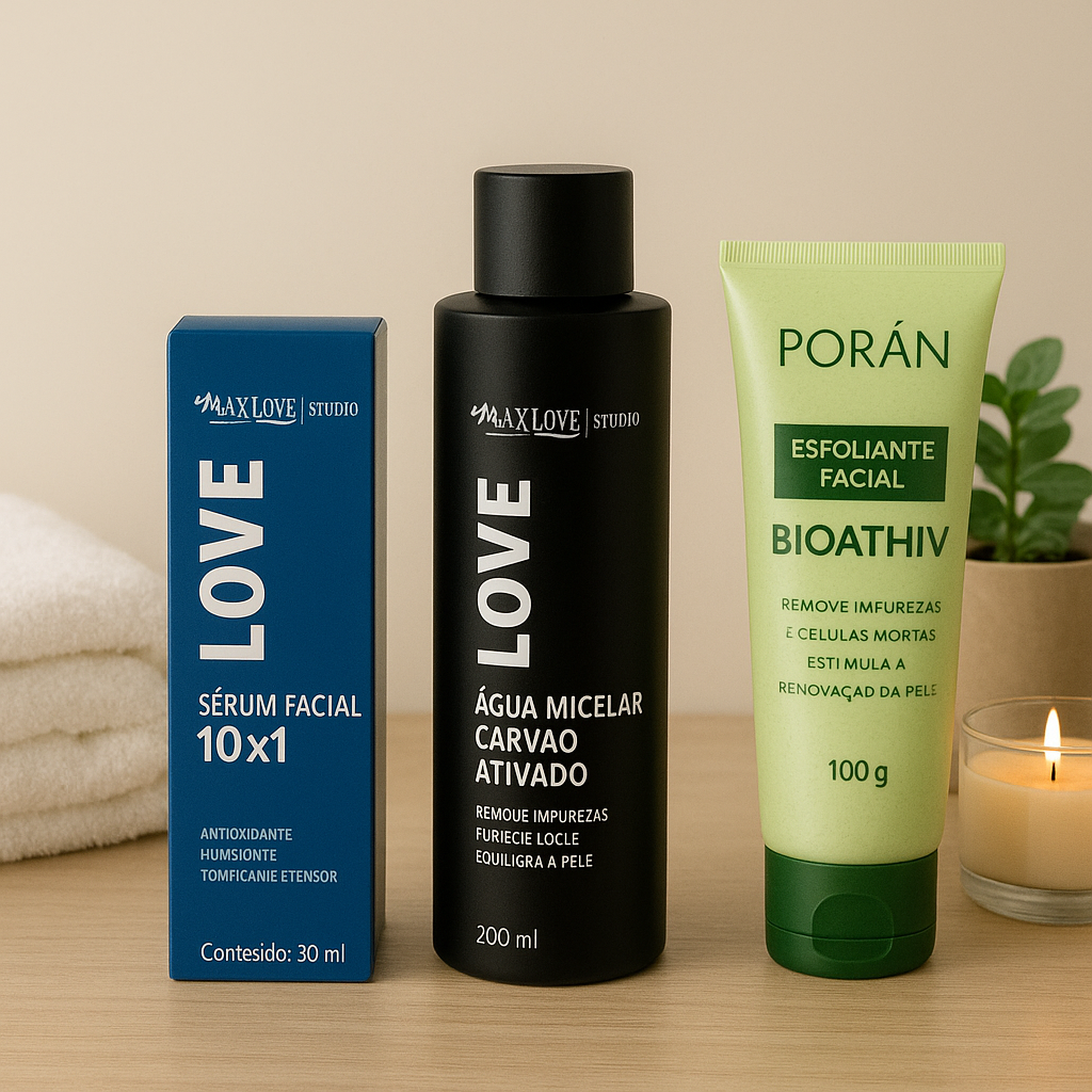 Kit Sérum 10 x 1, água Micelar e Esfoliante Facial