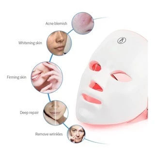 Máscara Facial LED Profissional 7 Cores – Rejuvenescimento da Pele, Acne, SPA e Fototerapia Estética