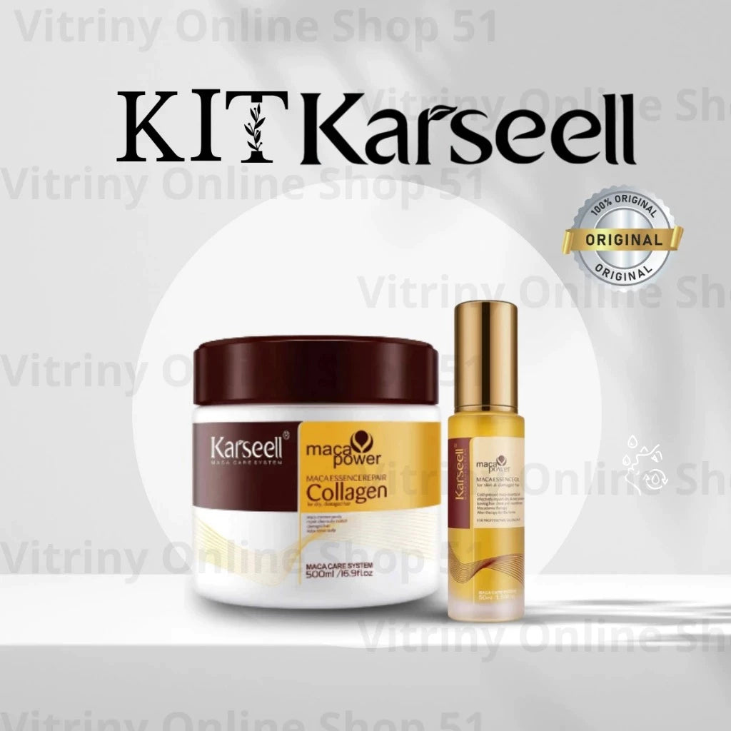 Kit Karseell Profissional: Shampoo + Condicionador 1L, Máscara Hidratante 500g e Óleo Reparador 60ml