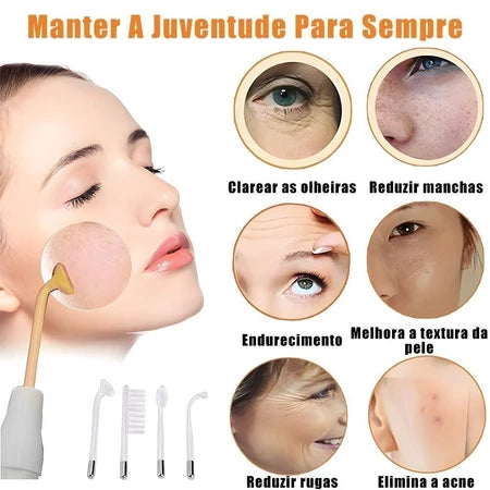 Aparelho Alta Frequência Portátil Para Limpeza De Pele Tratamento Facial e Capilar 4 Eletrodos Eletroterapia Bivolt