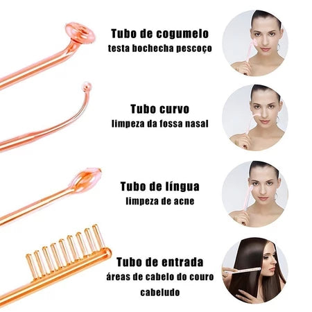 Aparelho Alta Frequência Portátil Para Limpeza De Pele Tratamento Facial e Capilar 4 Eletrodos Eletroterapia Bivolt