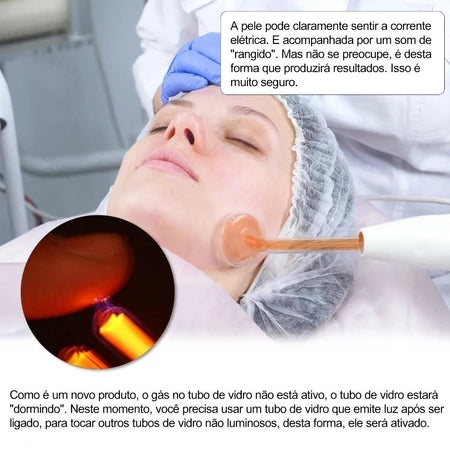 Aparelho Alta Frequência Portátil Para Limpeza De Pele Tratamento Facial e Capilar 4 Eletrodos Eletroterapia Bivolt