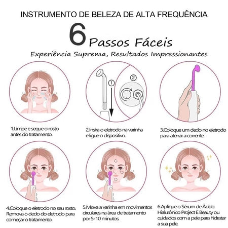 Aparelho Alta Frequência Portátil Para Limpeza De Pele Tratamento Facial e Capilar 4 Eletrodos Eletroterapia Bivolt